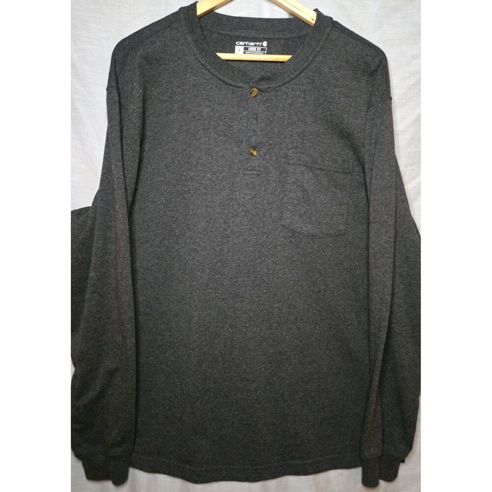 Carhartt Loose Fit K128, Sz Large Heavyweight Long-Sleeve Pocket Henley Gray - Picture 1 of 9